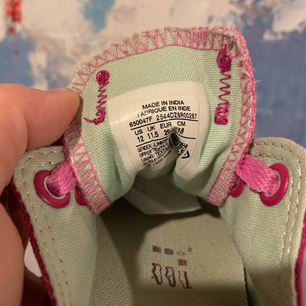 Brand New Kids Pink/Green Converse Shoes Size 12 - Picture 3 of 4